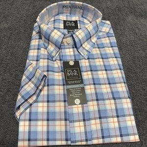 Blue Plaid Collar Neck Button Up Shirt